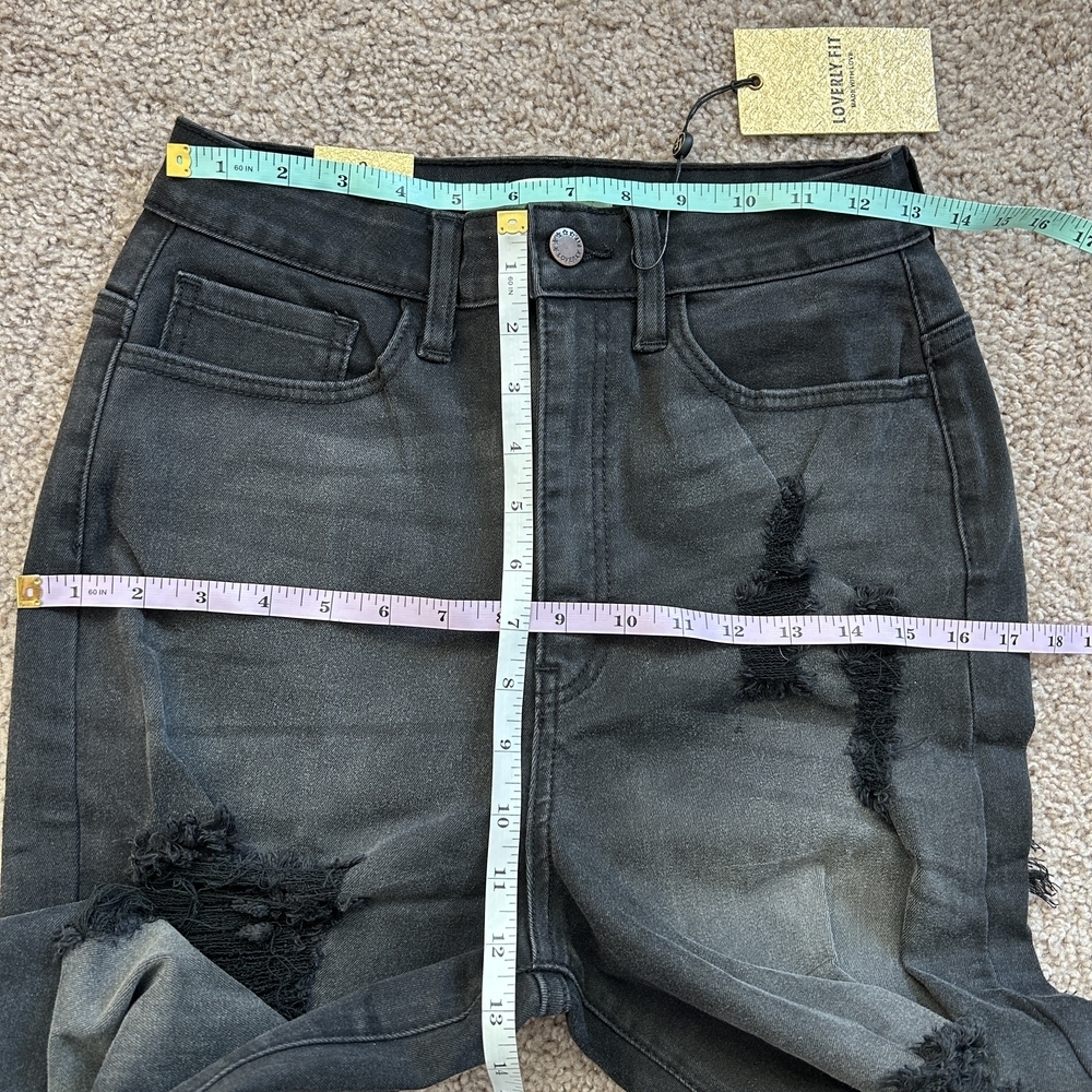Loverly Fit Black Distressed High Rise Tie Cuff Denim Jeans NWT Size 9 - Picture 7 of 9